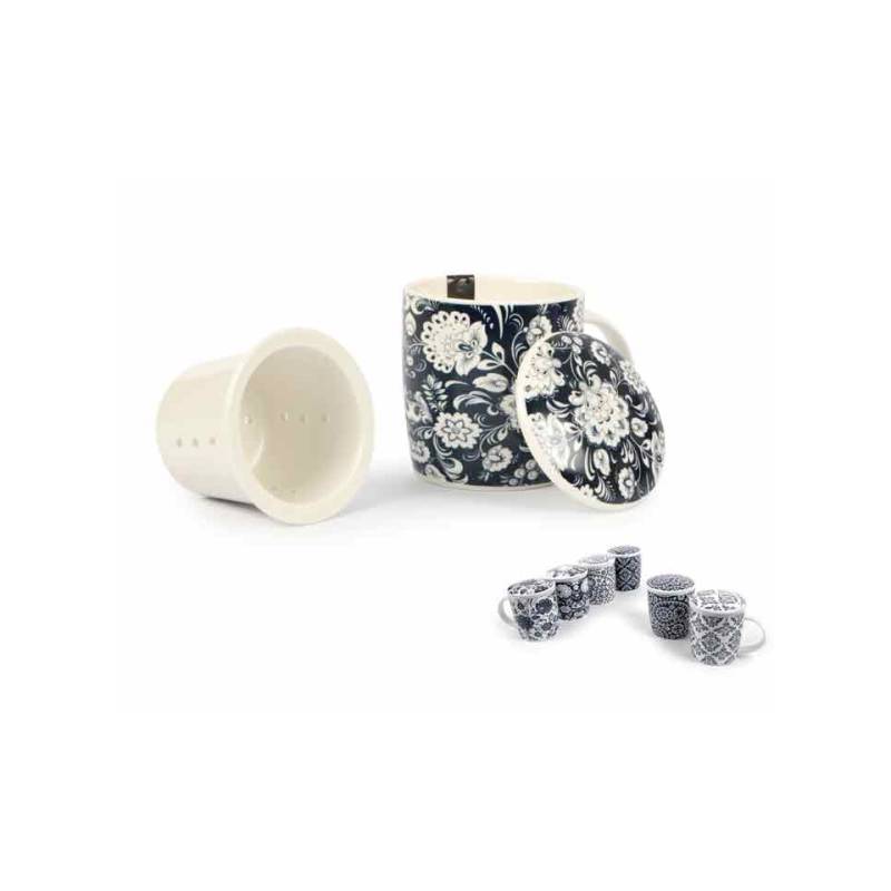 Théière en porcelaine bleue Arabesque avec filtre 11x8 cm