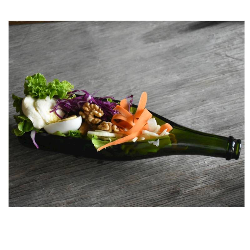 100% Chef Champagne Bottle Dish in Green Glass