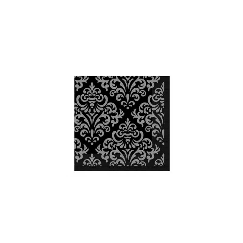 Damask paper napkin black and silver cm 25x25