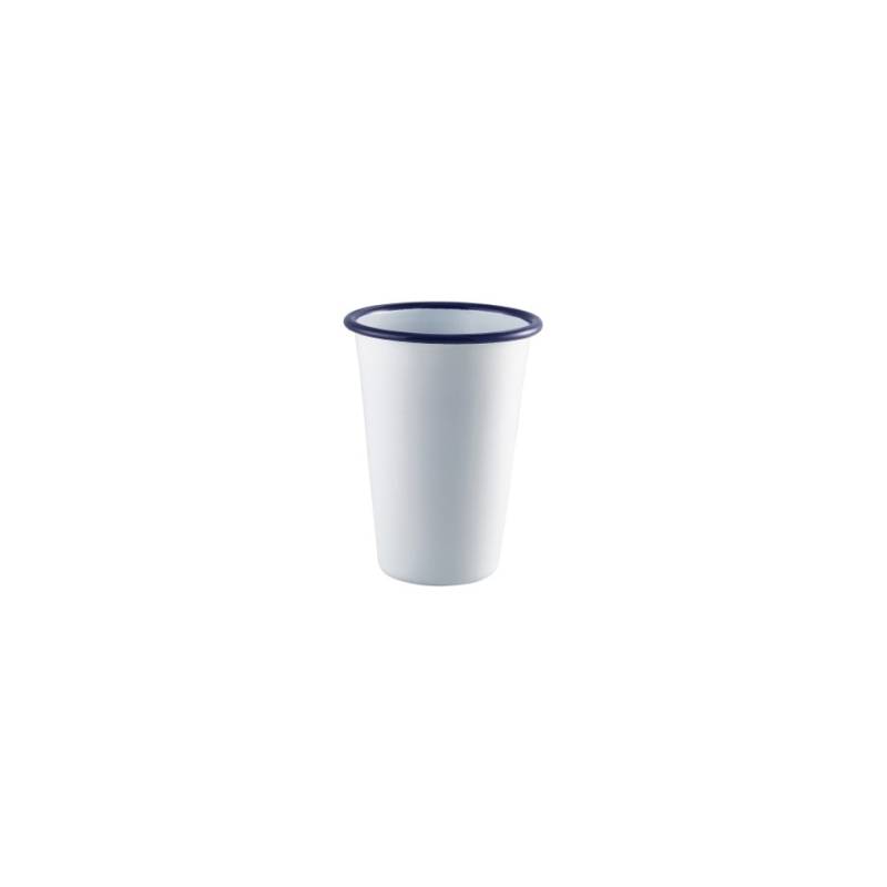 Tazza mug smaltata bianca con rigo blu cl 40