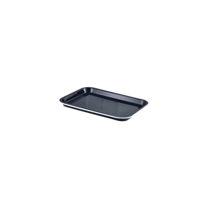 Black enameled rectangular tray with white line