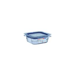 Light blue plastic 1/6 container with lid height 6.5 cm