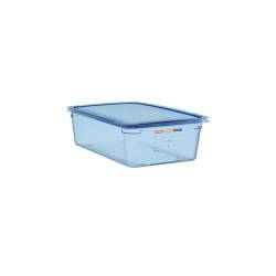 Light blue plastic 1/2 container with lid height 10 cm