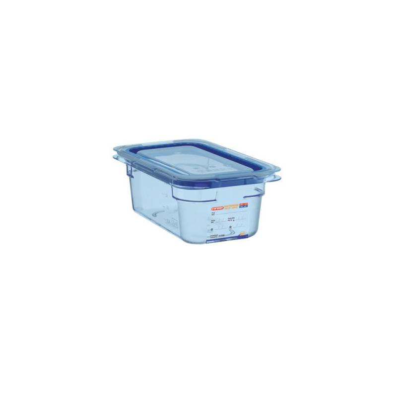 Light blue plastic 1/3 container with lid height 10 cm