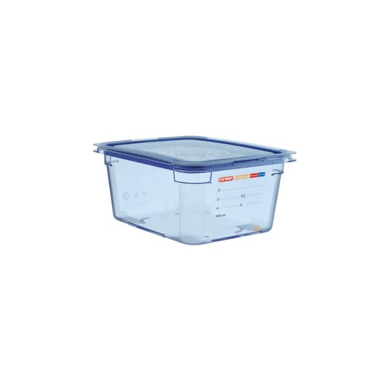 Light blue plastic 1/2 container with lid height 15 cm