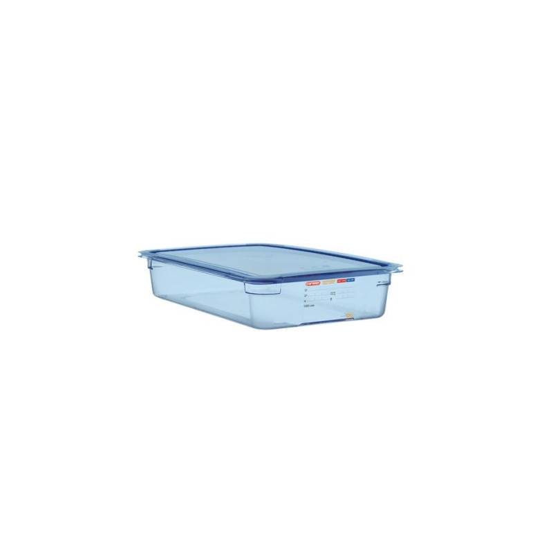 Light blue plastic 1/1 container with lid height 10 cm