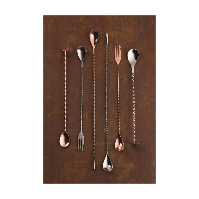 Bar spoon con forchetta in acciaio inox ramato cm 30