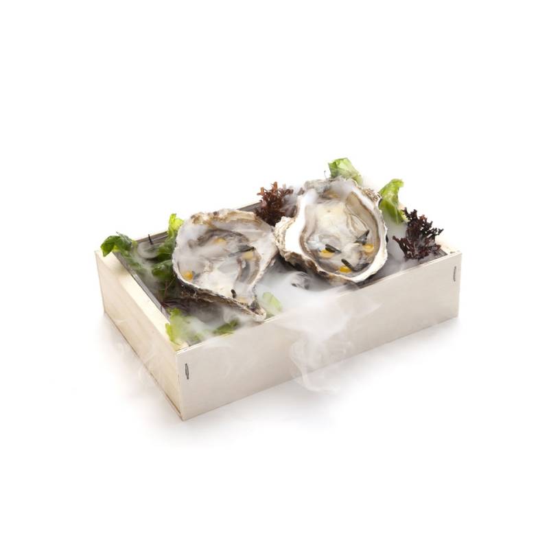 Cassetta per frutti di mare 100% Chef in legno cm 21x13x5