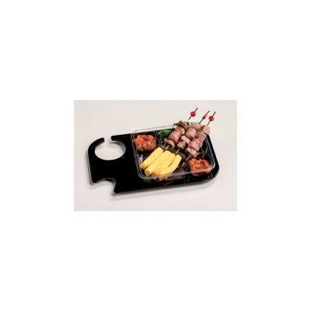 Schwarzer Aperitif Teller mit Tablett 4 Fächer In Pet