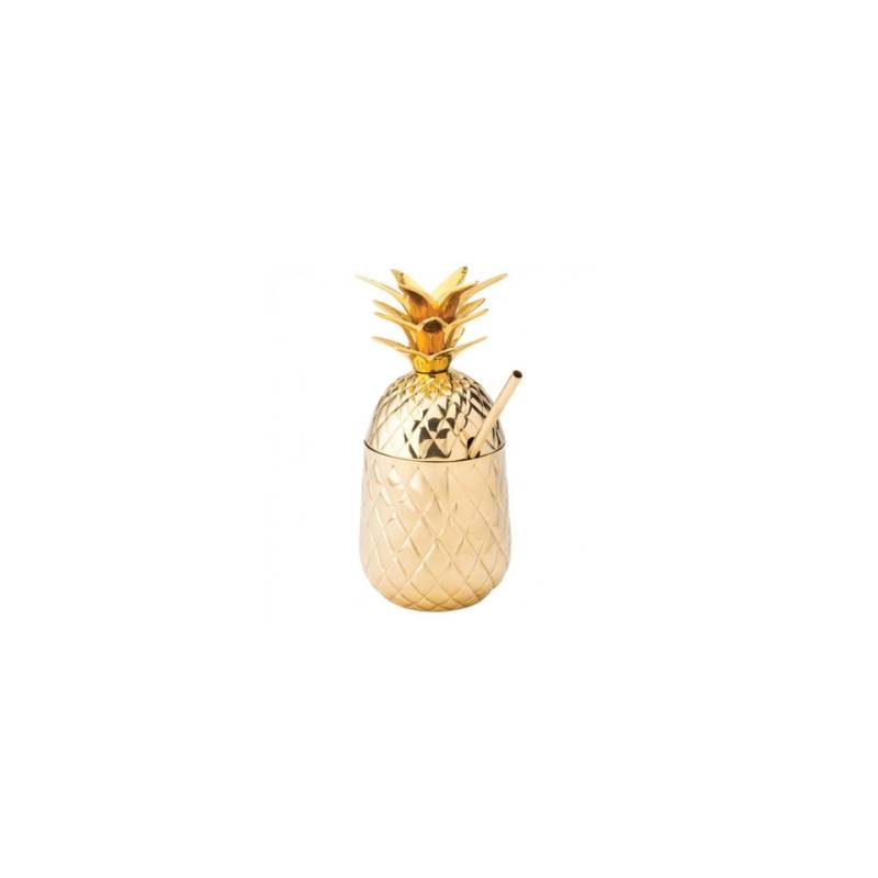 Ananas Hawaii goldenen Stahl Becher mit Strohhalm cl 57