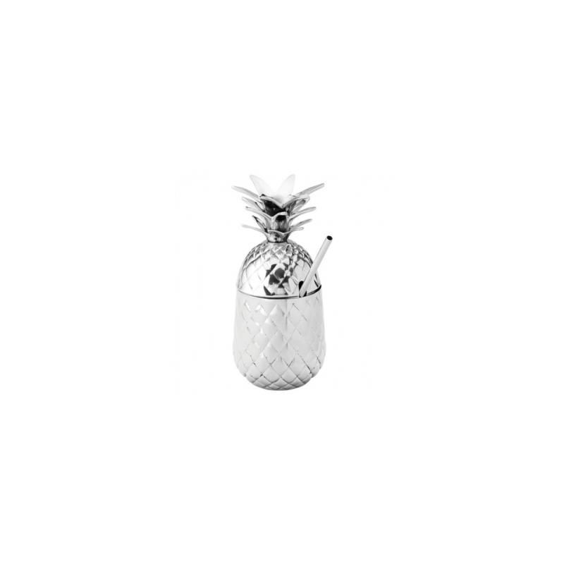 Bicchiere Pineapple Hawaii in acciaio silver con cannuccia cl 57