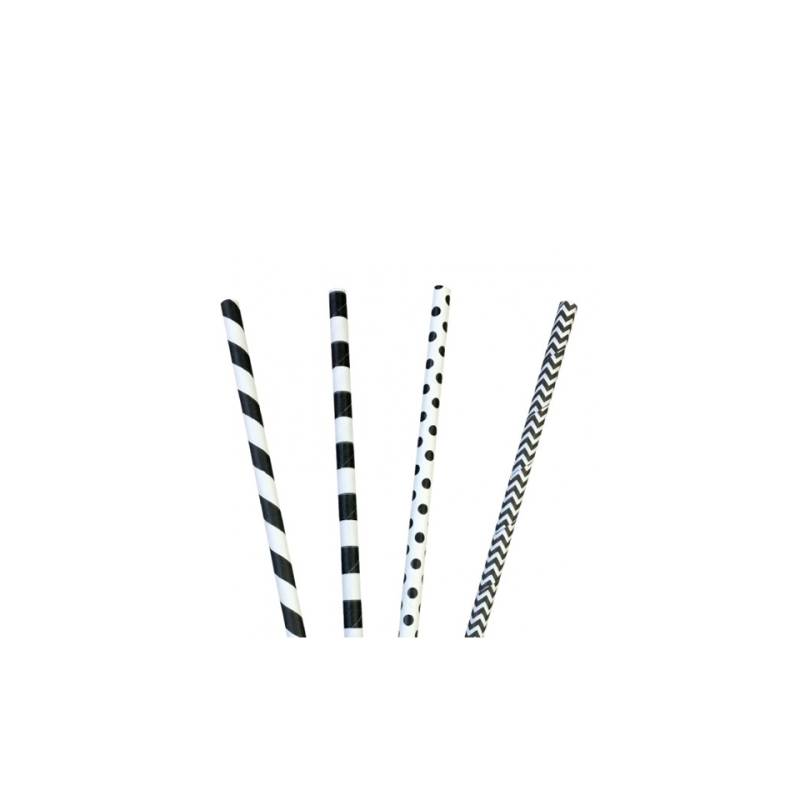 Cannucce decori vari in carta bianca e nera cm 20x0,6