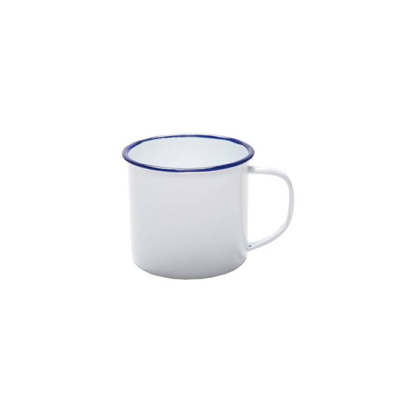 Weiß und blau emaillierte Metalltasse cl 37