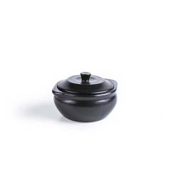 Black stoneware mini cocotte with lid 4.33x2.16 inch