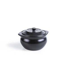 Black stoneware mini cocotte with lid 5.11x2.95 inch