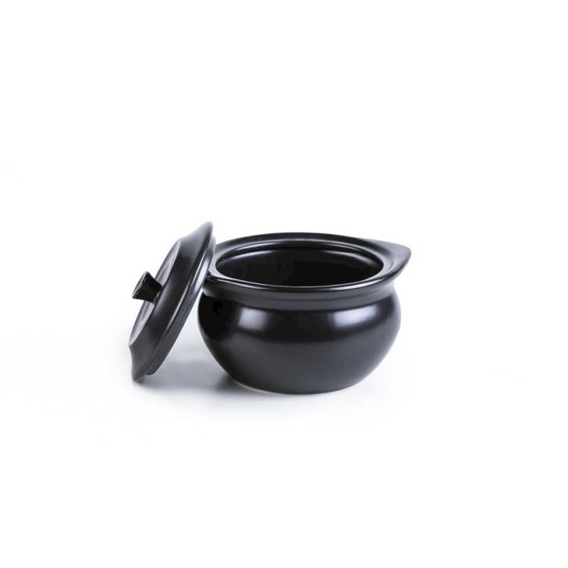 Black stoneware mini cocotte with lid 5.11x2.95 inch