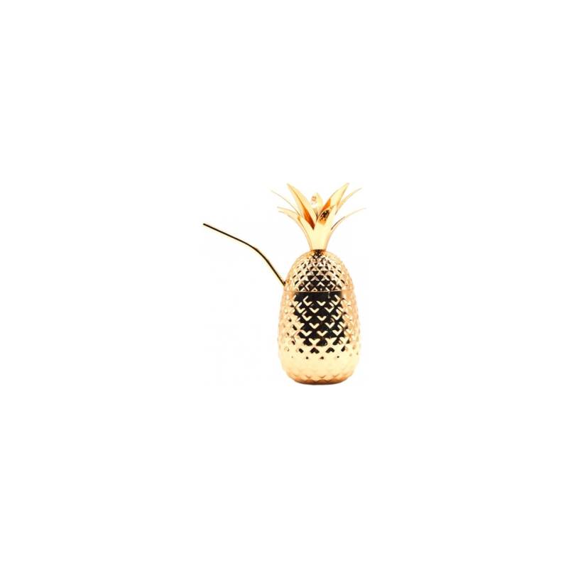 Bicchiere Pineapple con cannuccia in acciaio inox oro cl 45,5