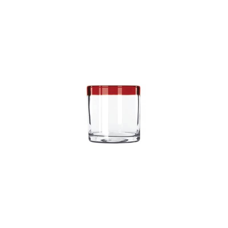 Bicchiere Aruba Rocks in vetro trasparente con bordo rosso cl 35,5