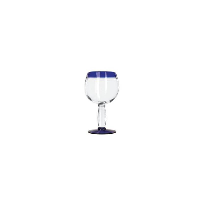 Bicchiere Aruba ballon in vetro trasparente con bordo blu cl 47,3