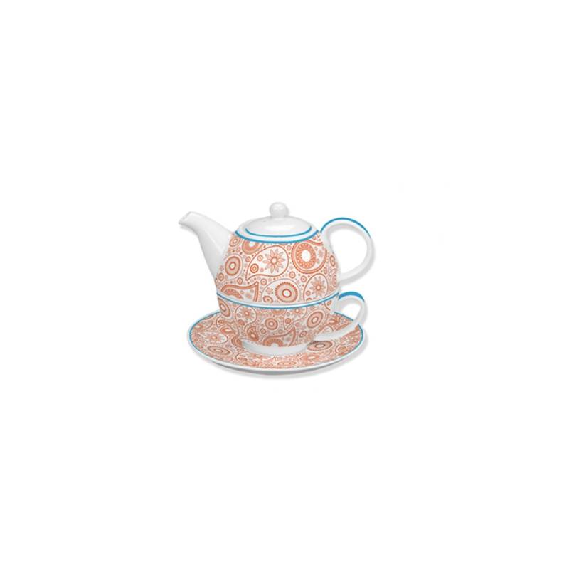 Tea for one fulldecor in porcellana bianca e arancione