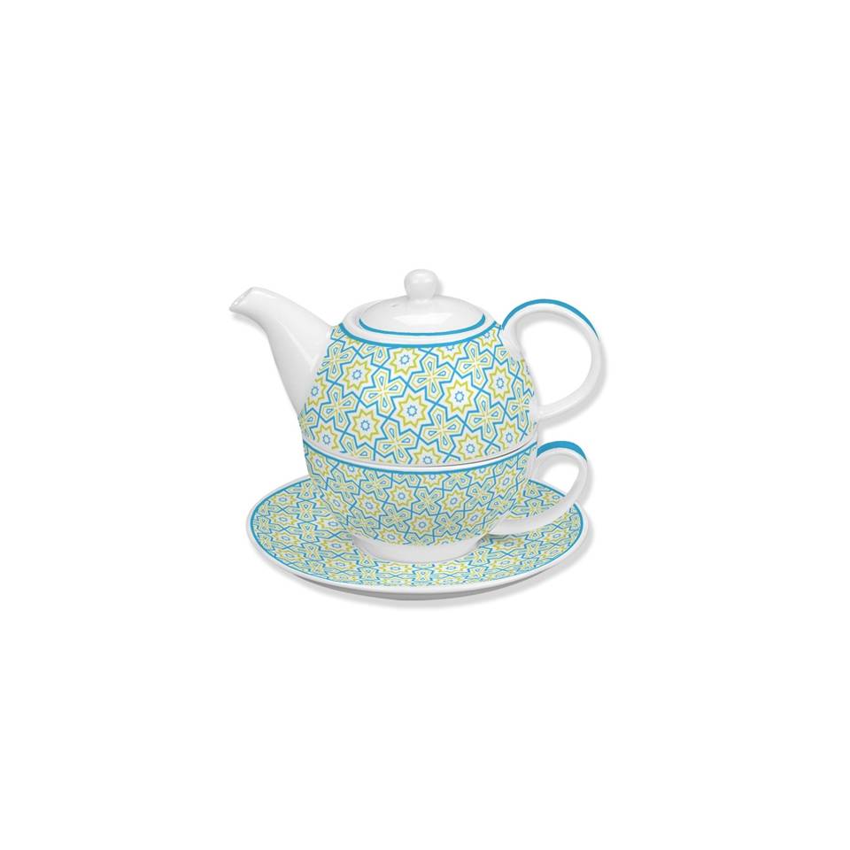 Tea For One Azulejos in white and green porcelain