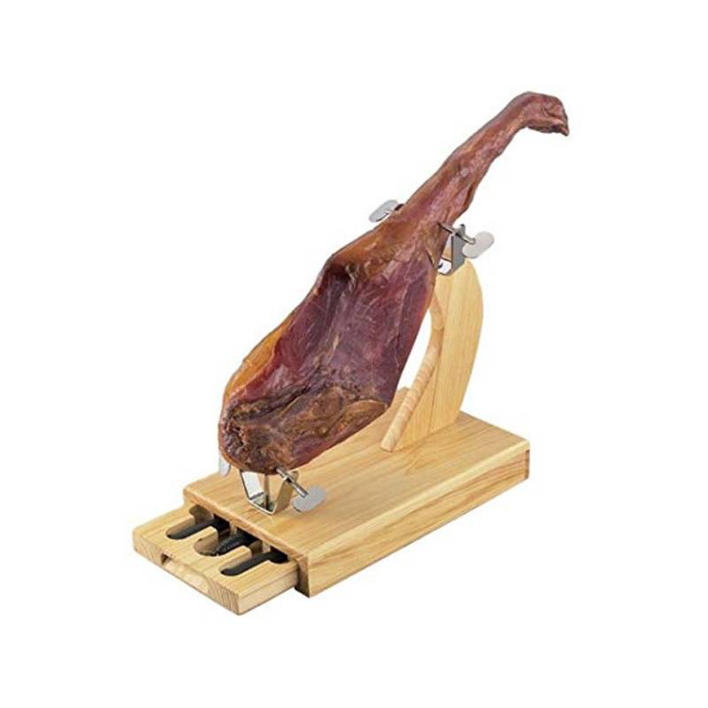 Ham stand with drawer and wooden knives