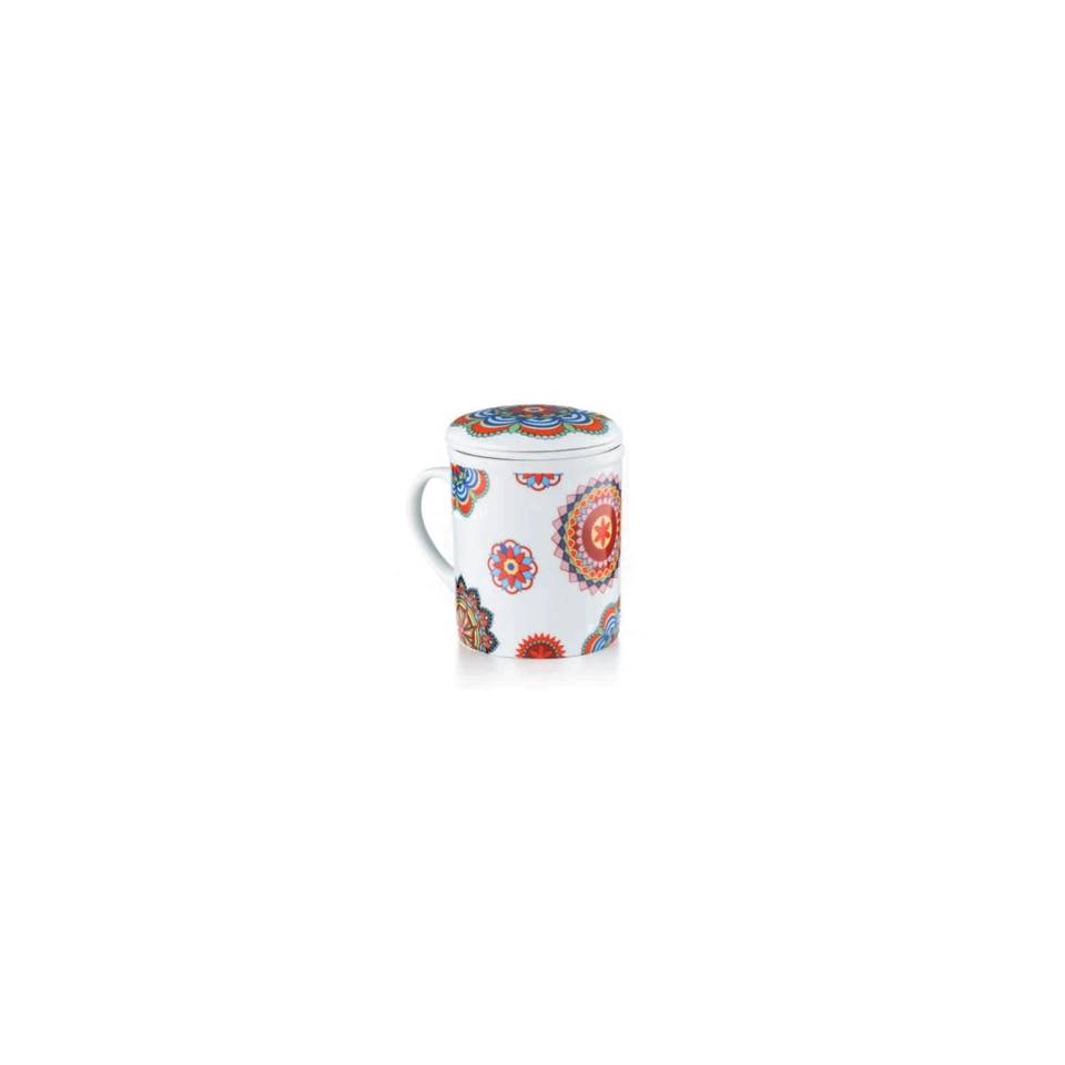 Kerala herbal tea cup with filter No. 3 in decorated porcelain