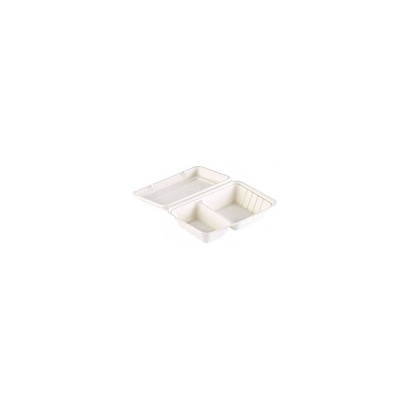 Duni take-out container with lid with 2 compartments in white pulp cm 24.1x16.3