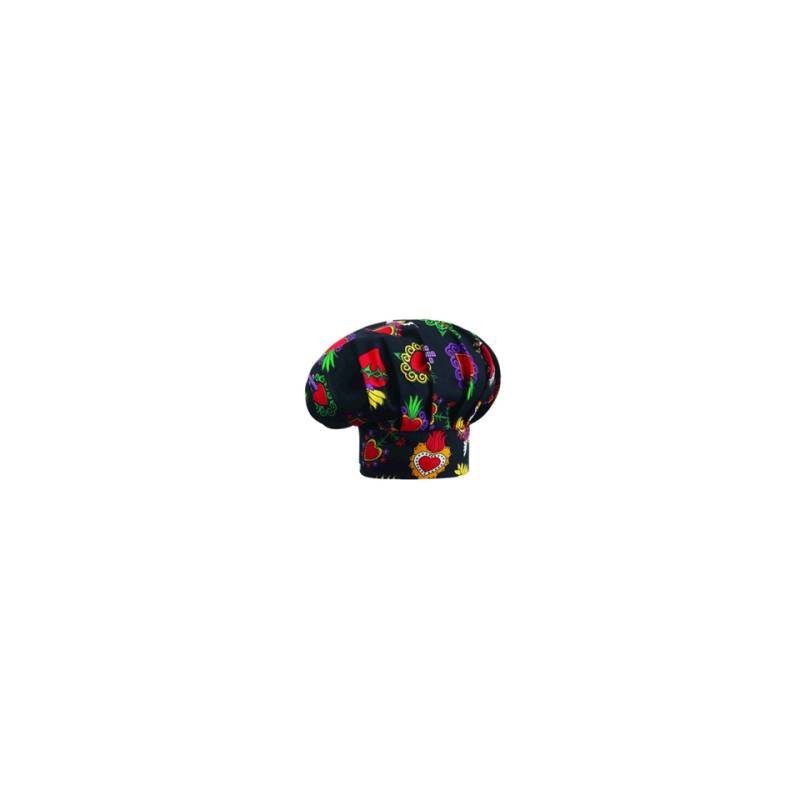 Cappello cuoco Hearts nero con cuori 100% cotone