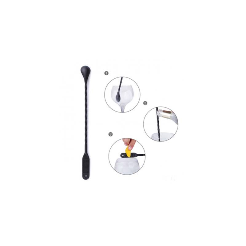 Bar spoon con gratta limone in plastica nero cm 31