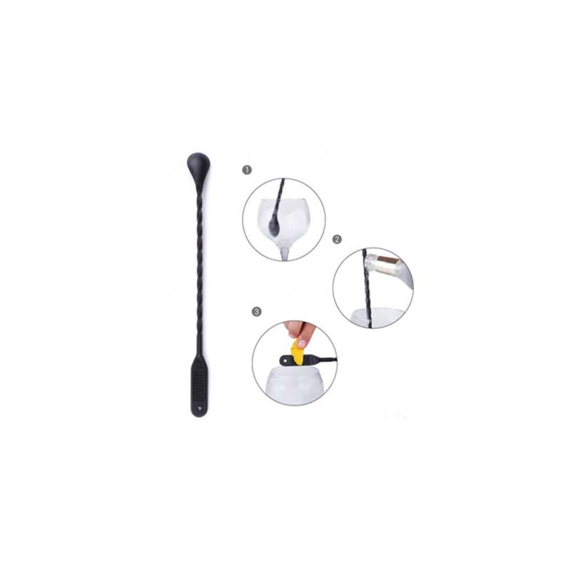 Bar spoon con gratta limone in plastica nero cm 31