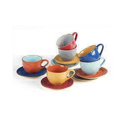 Cappuccino cup with colored ceramic Mediterranean plate