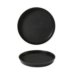 Round non-slip high edge black plastic tray 12.60 inch
