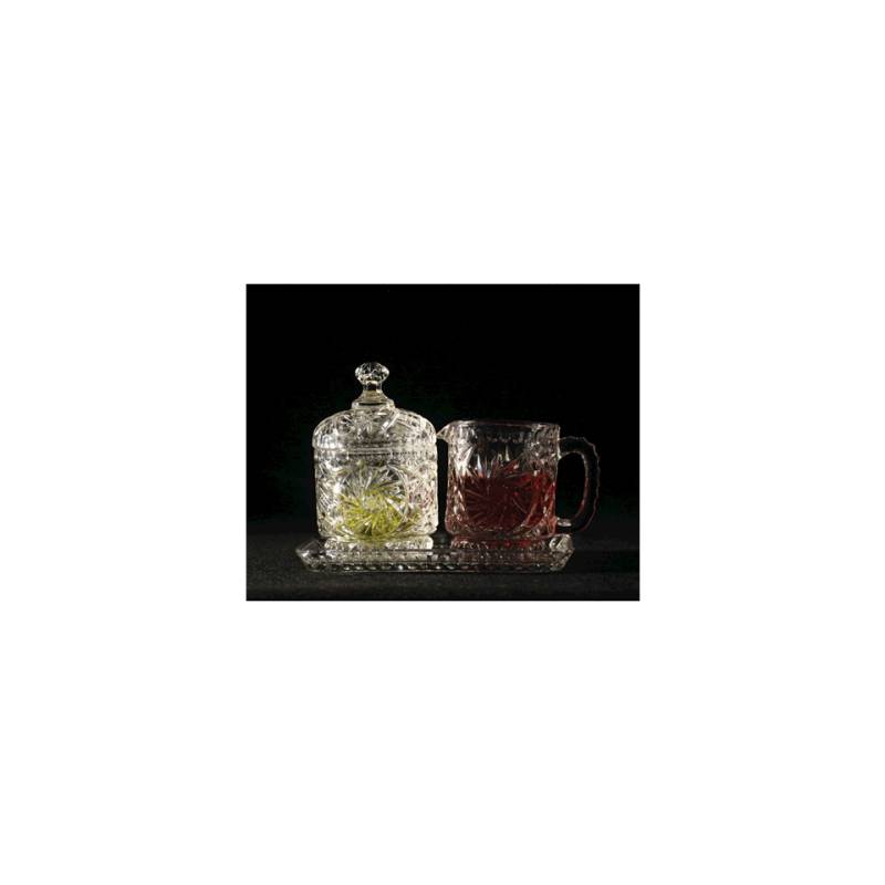 Ensemble Glaske vintage avec plateau à lait et sucrier en verre décoré