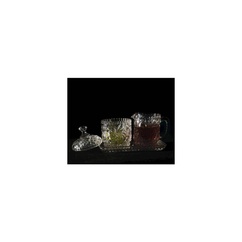 Ensemble Glaske vintage avec plateau à lait et sucrier en verre décoré