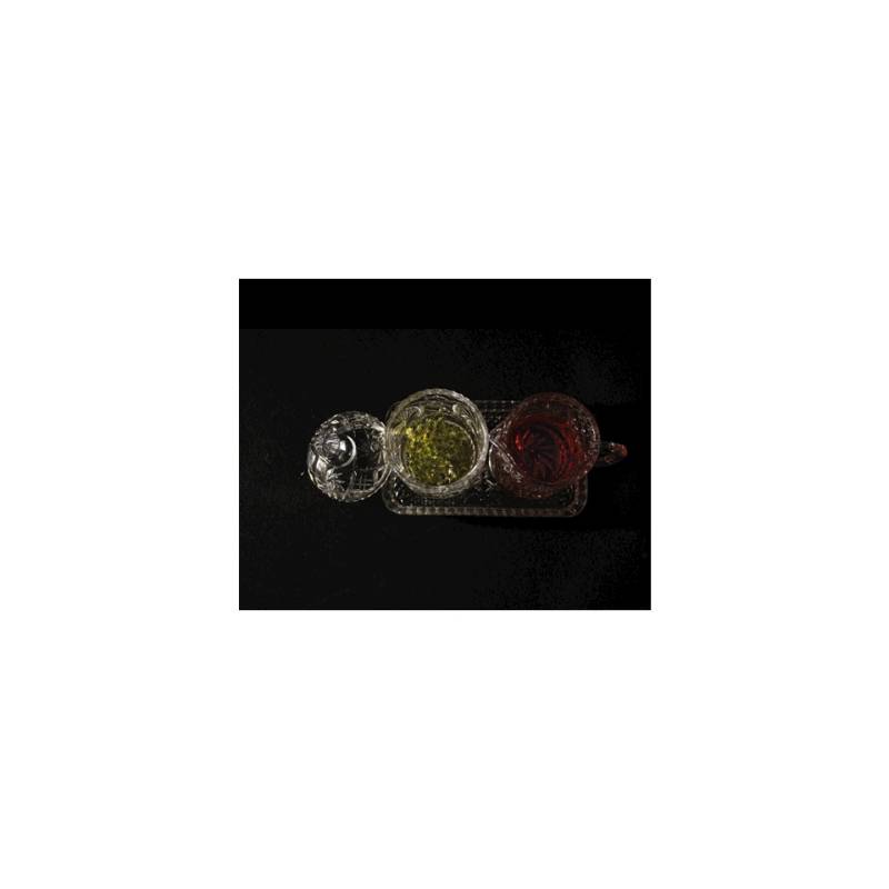 Vintage Glaske Set mit dekorierter Glasmilchschale und Zuckerdose