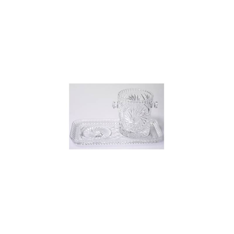 Vintage Glaske Set mit dekoriertem Glastablett und Eimer