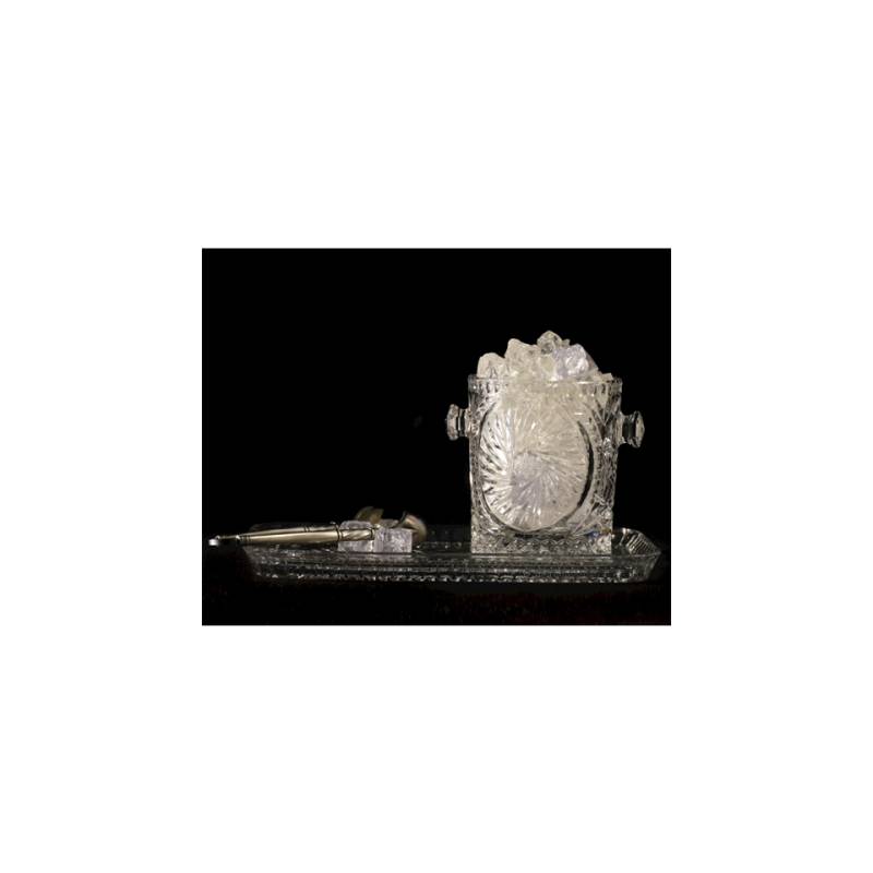 Juego Glaske vintage con bandeja de cristal decorada y cubo