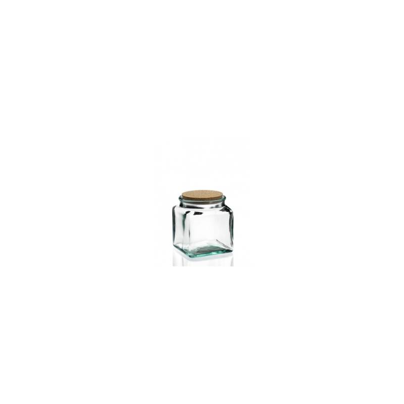 Puchades square jar in recycled glass with cork gr 350