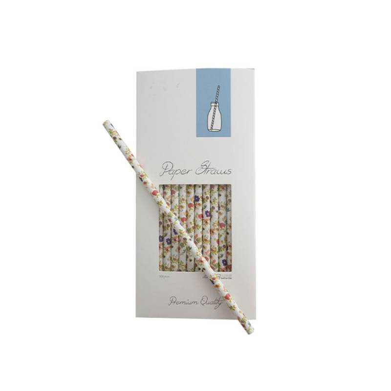 Flowers decorated paper straws cm 25.5x0.8