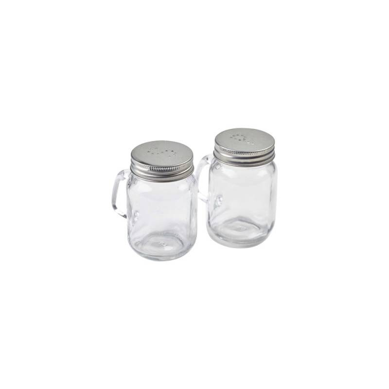 Glass salt and pepper set with aluminum cap