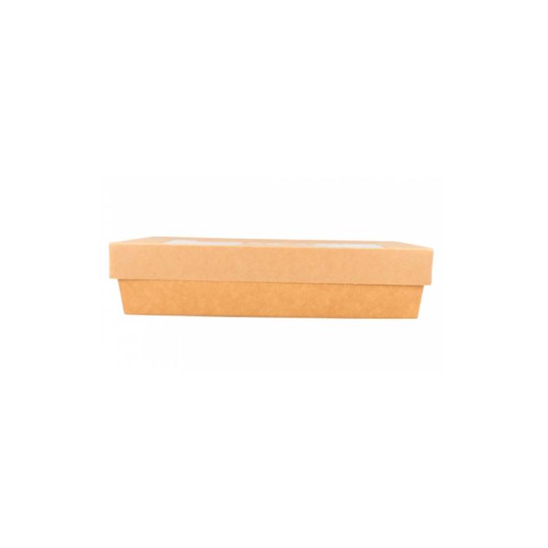 Brown paper container with lid and window 8.26x5.51x1.96 inch