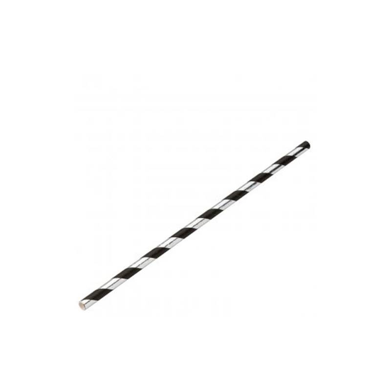 Biodegradable straws with spiral decoration in black and silver paper cm 20x0.6