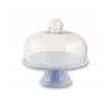 Light blue porcelain cake stand with glass dome cm 28x10