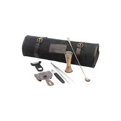 Roll bag Essential Bar Fly nera con 6 pezzi in acciaio inox ramato anticato