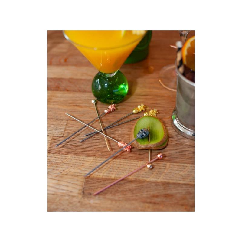 Pineapple cocktail skewers in copper-plated steel 12 cm