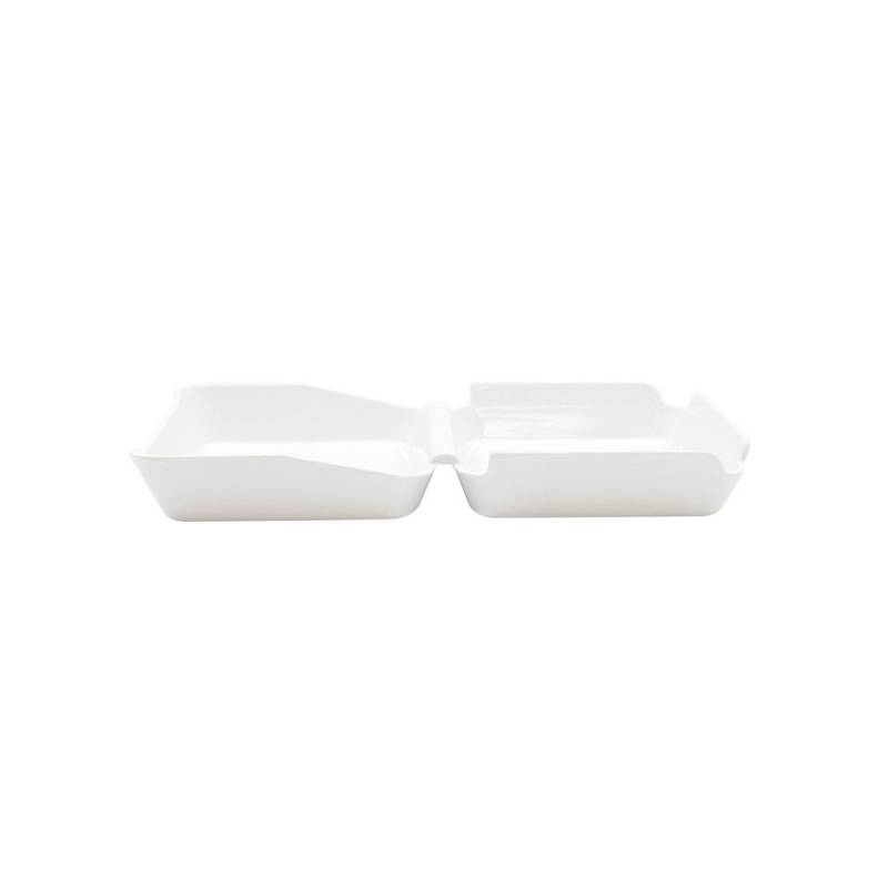 White melamine hamburger plate 2 compartments 30x15 cm