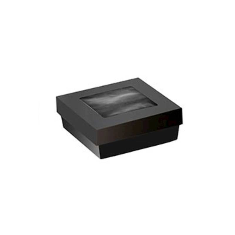 Black cardboard disposable baked food box with window lid cm 13.5x13.5x5