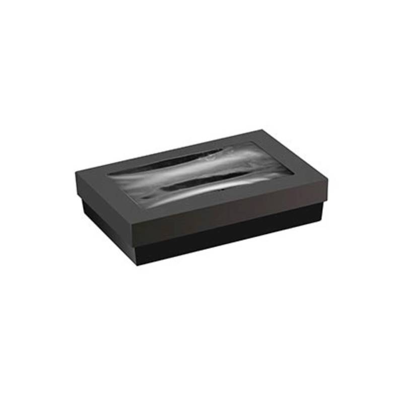 Black cardboard disposable bakery food box with window lid cm 25.5x15.5x5