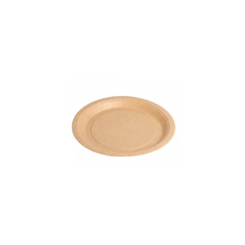 Assiette en papier brun bio-lacqué 18 cm